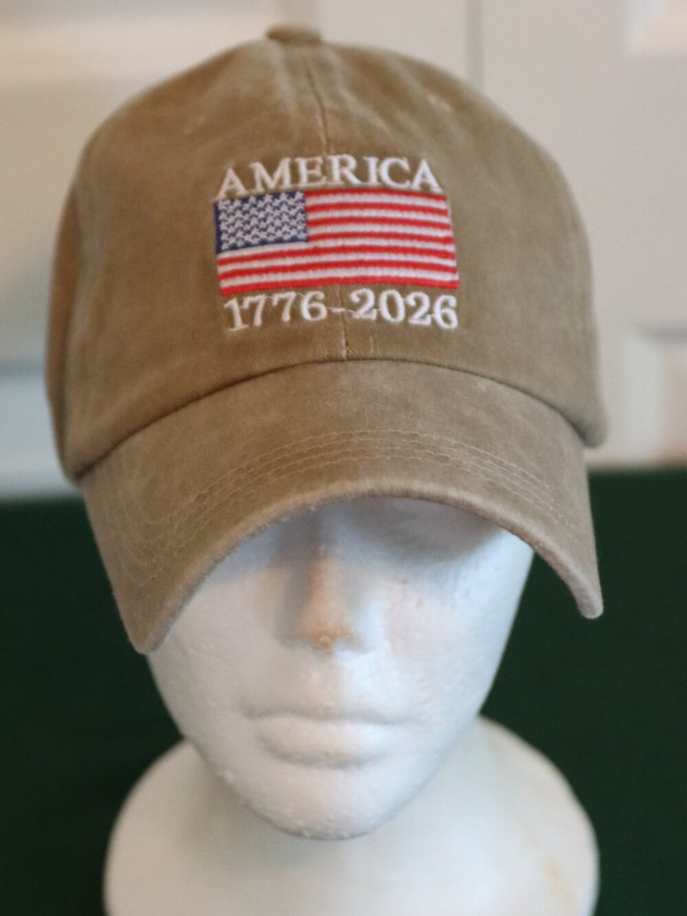 America 1776-2026 250 Anniversary Patriotic Baseball Style Cap Khaki with Flag